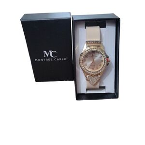 Montres Carlo Gold Heart With Rhinestones Woman's Watch‎ NWT